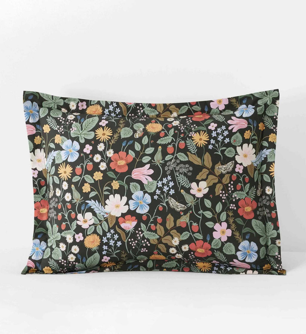 FernPaperCo™ - Percale Sham - Strawberry Fields Black